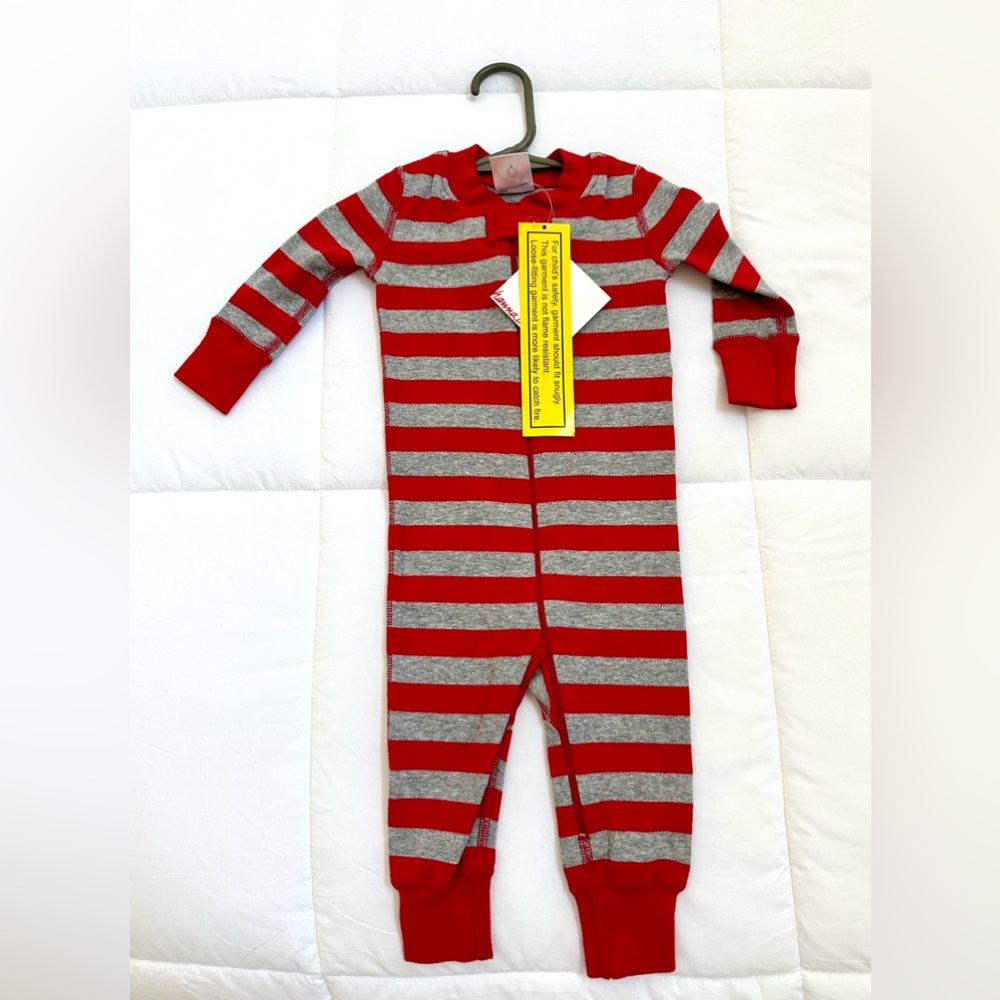 NWT! Hanna Andersson Red and Gray Striped Kids Footie size 6-9mo